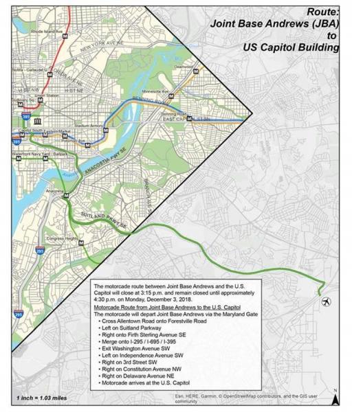 Map of road closures for the George H.W. Bush State Funeral